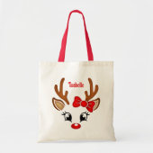 かわいい女の子トナカイ顔と名前 トートバッグ (正面)