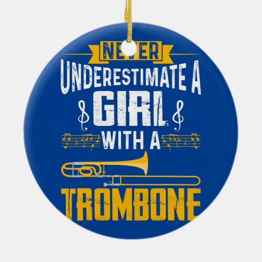 かわいい女の子トロンボーン選手トおもしろいロンボンギフト セラミックオーナメント (裏面)