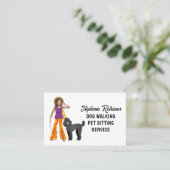 かわいい女の子ドッグウォーカーペットシッターとプードル 名刺 (スタンド正面)