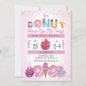 かわいい女の子ドーナツ |カップケーキ1st誕生日パーティー 招待状 (正面)
