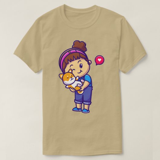 かわいい女の子ハグ柴犬犬の漫画1 Tシャツ (デザイン正面)