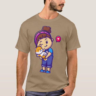 かわいい女の子ハグ柴犬犬の漫画1 Tシャツ