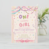 かわいい女の子ハッピーバースデー1歳の誕生日パーティー 招待状 (スタンド正面)