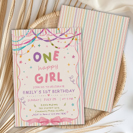 かわいい女の子ハッピーバースデー1歳の誕生日パーティー 招待状