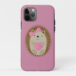 かわいい女の子ハリネズミがピンクを抱くハート iPhone 11 PROケース