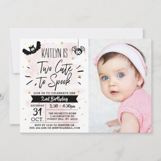かわいい女の子ハロウィーン2回目の誕生日 招待状 (正面)