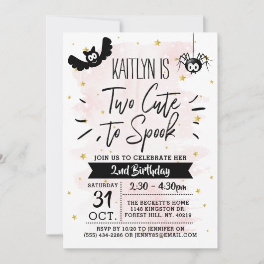 かわいい女の子ハロウィーン2回目の誕生日 招待状 (正面)