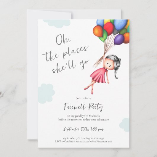 かわいい女の子バルーンさよなら 招待状 (正面)