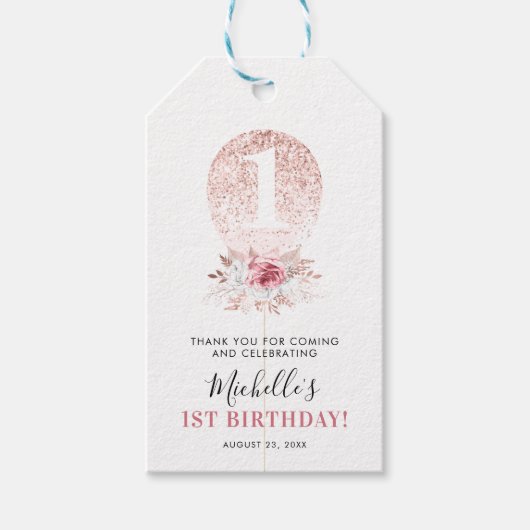 かわいい女の子バルーン1st誕生日お願い ギフトタグ (正面)