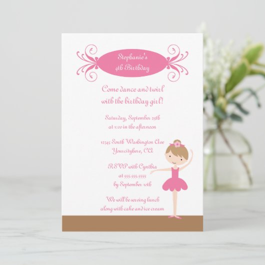 かわいい女の子バレリーナ誕生パーティーの招待 招待状 (スタンド正面)