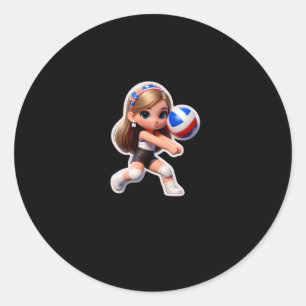 かわいい女の子バレーボールのスポーツシール ラウンドシール