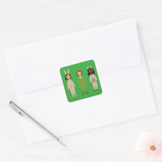 かわいい女の子パジャマフレンズテーマ スクエアシール (封筒)