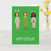 かわいい女の子パジャマ友達の誕生日テーマ カード (黄色い花)