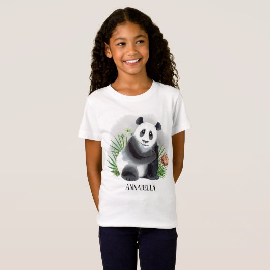 かわいい女の子パンダのクマ愛好家の名前を追加または削除 Tシャツ (正面フル)