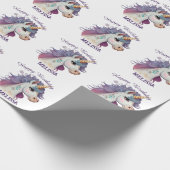 かわいい女の子パープルエレガントマジカルユニコーン誕生日 ラッピングペーパー (角)