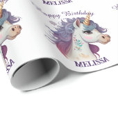 かわいい女の子パープルエレガントマジカルユニコーン誕生日 ラッピングペーパー (ロールコーナー)