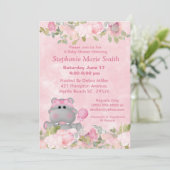 かわいい女の子ヒッポピンクフローラ赤ちゃんシャワー 招待状 (スタンド正面)