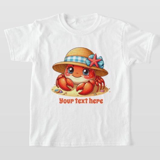 かわいい女の子ビーチカニ追加文字 Tシャツ (レイダウン)