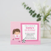 かわいい女の子ピンクのサッカーバースデーパーティ招待状 招待状 (スタンド正面)