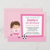 かわいい女の子ピンクのサッカーバースデーパーティ招待状 招待状 (正面/裏面)