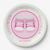 かわいい女の子ピンクのブーティベビーシャワー ペーパープレート (正面)