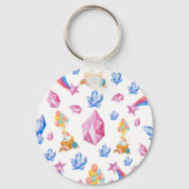 かわいい女の子ピンクの名前ユニコーンパーソナライズされたのパターン キーホルダー (裏面)