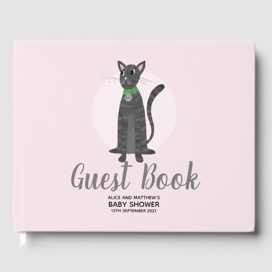 かわいい女の子ピンクの猫キャットマンガの赤ちゃんシャワー ゲストブック (正面)