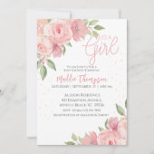 かわいい女の子ピンクの金ゴールドフローラ赤ちゃんシャワー 招待状 (正面)