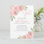 かわいい女の子ピンクの金ゴールドフローラ赤ちゃんシャワー 招待状 (スタンド正面)