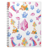 かわいい女の子ピンクスターパーソナライズされたユニコーン ノートブック (正面)