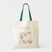 かわいい女の子ピンクパーティー子犬任意の年齢誕生日 トートバッグ (正面)