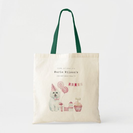 かわいい女の子ピンクパーティー子犬任意の年齢誕生日 トートバッグ (正面)