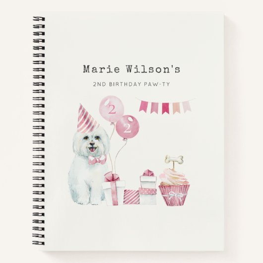 かわいい女の子ピンクパーティー子犬任意の年齢誕生日 ノートブック (正面)