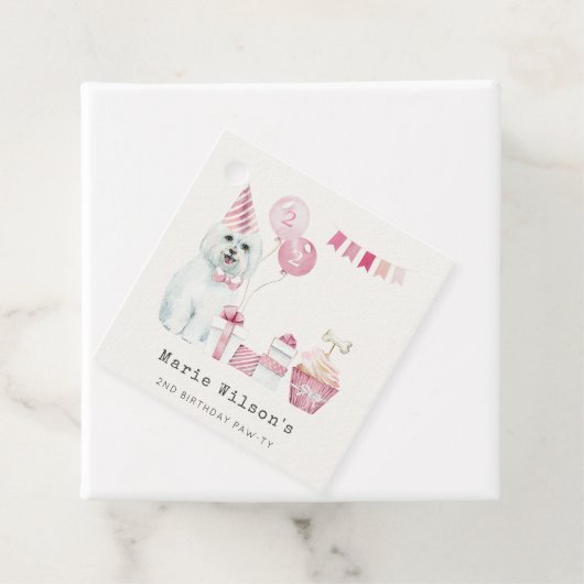 かわいい女の子ピンクパーティー子犬任意の年齢誕生日 フェイバータグ (インサイチュ)