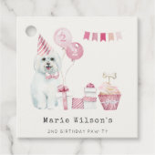 かわいい女の子ピンクパーティー子犬任意の年齢誕生日 フェイバータグ (正面)