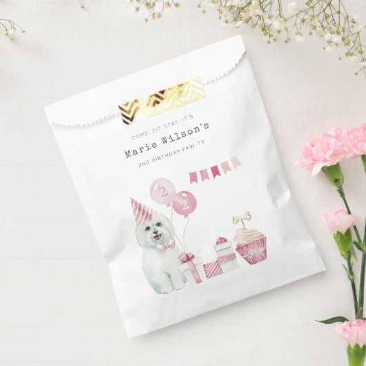 かわいい女の子ピンクパーティー子犬任意の年齢誕生日 フェイバーバッグ (封をした状態)