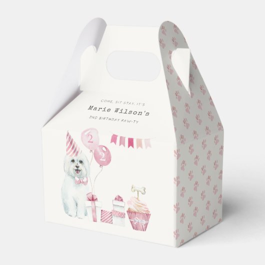 かわいい女の子ピンクパーティー子犬任意の年齢誕生日 フェイバーボックス (正面サイド)