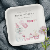 かわいい女の子ピンクパーティー子犬任意の年齢誕生日 ペーパープレート