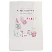 かわいい女の子ピンクパーティー子犬任意の年齢誕生日 ミディアムペーパーバッグ (裏面)