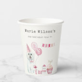 かわいい女の子ピンクパーティー子犬任意の年齢誕生日 紙コップ (正面)