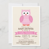 かわいい女の子ピンクフクロウ赤ちゃんシャワーまたは散水 招待状 (正面)