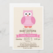 かわいい女の子ピンクフクロウ赤ちゃんシャワーまたは散水 招待状 (正面/裏面)