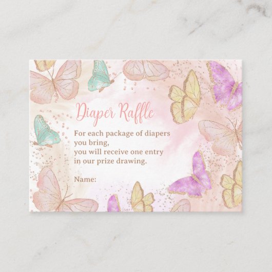 かわいい女の子ピンク小さな蝶おむつラッフル エンクロージャーカード (正面)