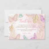 かわいい女の子ピンク小さな蝶シックな赤ちゃんシャワー サンキューカード (正面)
