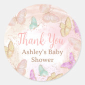 かわいい女の子ピンク小さな蝶シックな赤ちゃんシャワー ラウンドシール (正面)