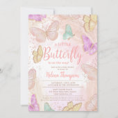 かわいい女の子ピンク小さな蝶シックな赤ちゃんシャワー 招待状 (正面)