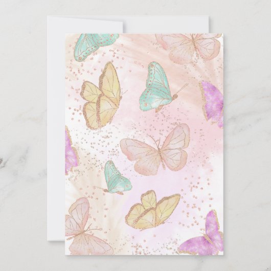 かわいい女の子ピンク小さな蝶シックな赤ちゃんシャワー 招待状 (裏面)