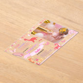 かわいい女の子ピンクDino恐竜の写真子供の誕生日 アクリル招待状 (レイダウン)