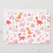 かわいい女の子ピンクDino恐竜の写真子供の誕生日 招待状 (裏面)