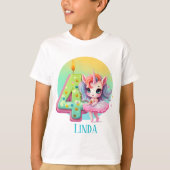 かわいい女の子ファンタジーユニコーン4th Birthday Tシャツ (正面)